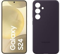 Samsung Galaxy S24 AI viedtālrunis, 8 GB RAM, 128 GB atmiņa, dzeltens dzeltens, silikona korpuss tumši violets
