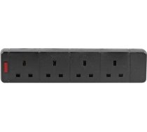 Pro Elec 97988 BLACK 4-durvju rozete ar neona indikatoru, 13 A, 240 V, melna, melna