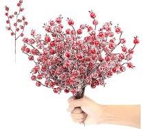 YiYa Pack of 24 Red Berry Picks Holly Berries Ziemassvētku sarkanās ogas Mākslīgo ogu kātiņi Sniegs Ziemassvētku eglīte Dekorēšana Vainags Kāzu amatniecība