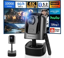 COVVY izvelkamais projektors ar pagriešanas/pakārtošanas funkciju, Full HD 1080P mājas kinozāles video projektors ar WiFi un Bluetooth, atbalsta 4K, portatīvais ārējais mājas kinozāles projektors tālrunim/galda/personālam datoram (melns)