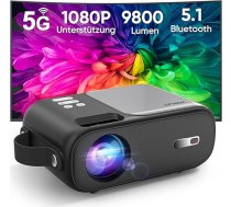 Mini projektors, 5G WiFi Bluetooth projektors ar Full HD 1080P, HORLAT projektors, neliels 9800 lūmenu portatīvais projektors ar ± 15° trapecveida korekciju, mājas kinozāles projektors viedtālrunim/televīzijai