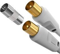 5 m TV antenas kabeļa savienotājs DVB-C DVB-T DVB-S, HDTV satelīta kabelis RF TV antenas koaksiālais kabelis ar zelta pārklājumu Balts savienotājs Sky, Virgin, BT, TV, VCR vai DVD atskaņotājam