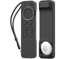 AHASTYLE Tālvadības pults futrālis Apple TV Siri tālvadības pults 4K 2021 ar AirTag turētāju, AirTag nav iekļauts, Pilnīgi aizsargājošs silikona tālvadības pults futrālis Apple TV 4K 2021 un AirTag (melns)