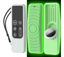 AHASTYLE Tālvadības pults futrālis Apple TV 4K 4. paaudzes Siri tālvadības pults ar iebūvētu AirTag turētāju AirTag turētājs nav iekļauts, silikona Apple TV 4K 4. paaudzes tālvadības pults futrālis (Spīd tumsā)