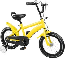 LKHDONG 14 collu bērnu velosipēds, zēniem un meitenēm no 3-6 gadiem, regulējams augstums, velosipēds bērniem ar stabilizatoriem un dubulto bremžu sistēmu (dzeltens)