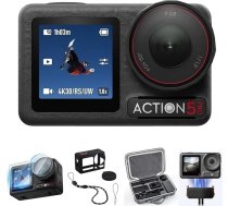 DJI Osmo Action 5 Pro Standard Combo ar uzglabāšanas somu + rūdīta stikla plēvi + magnētisko pamatni + aizsargvāciņu, ūdensnecaurlaidīga kamera ar 1/1,3 collu sensoru, 4K/120 kadru/s video, izsekošanas motīvs, dubultais OLED displejs