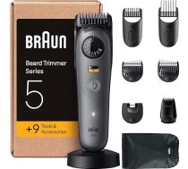 Braun BT5565 Series 5 elektriskais bārdas trimmeris vīriešiem ar 9 piederumiem, īpaši asiem ProBlade asmeņiem, 120 min. akumulatora darbības laiks, bezvadu bārdas skuveklis, 40 garumu, ūdensizturīgs, pelēks
