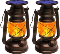 Shinmax Saules laterna lietošanai ārpus telpām, 2 gab., retro saules laternas lietošanai ārpus telpām, ar karājas liesmas efektu, saules gaisma, ūdensizturīga, Vintage LED laterna, saules lampas verandai, terasei, pagalmam,
