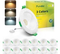 Fondiiz 12 LED prožektori, 230 V, 4 W, 570 lm, silti balta, 3000 K, neitrāli balta, 4500 K, vēsā baltā, 6000 K, griestu prožektori, padziļinājumā iebūvēti gaismekļi, 68 mm, balta, IP44 prožektori, griestu gaisma, plakana