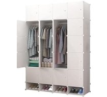 Skapis, modulārais plaukts, modulārais drēbju organizētājs, mājas drēbju skapis, uzglabāšanas plaukts guļamistabai, 20 moduļi, 2 sliedes, 192 x 140 cm, balts