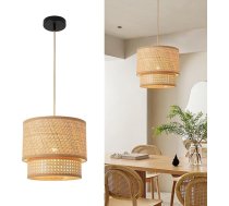 Rotangpalmas piekaramais gaismeklis ēdamgaldam - Vintage Boho piekaramā lampa diametrs 29 cm rotangpalmas abažūrs E27 griestu gaismas piekaramais gaismeklis viesistabai guļamistabai ēdamistabai gaitenim virtuvei - brūns