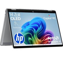 HP OmniBook X Flip 2-in-1 nākamās paaudzes mākslīgā intelekta klēpjdators, AMD Ryzen AI 7 350 (8C), specializēts NPU mākslīgajam intelektam, 50 NPU topi, Copilot+ PC, 14 collu 3K 2880 x 1800 OLED skārienjūtīgais ekrāns, 16 GB, 1TB SSD, Win11,