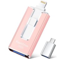 SUDEHO USB zibatmiņas karte 256 GB iPhone, MFi sertificēta 4 in 1 atmiņas karte iPhone/iPad/Android/PC, zibatmiņas disks ar plug and play dublējumu fotogrāfijām un video, ātra pārraide, rozā rozā krāsā