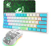 K61 UK izkārtojums 60% spēļu tastatūras peles komplekts vadu 62 taustiņi 7 RGB LED fona apgaismojums 19 taustiņi Anti-Ghosting + 2400 DPI Ultra viegla spēļu pele ar Honeycomb apvalku + peles paliktni Balta jaukta