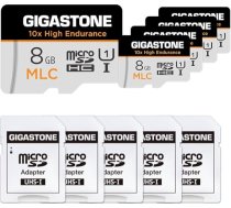 [10x High Endurance] GIGASTONE MLC 8GB Pack of 5 Industrial MicroSDXC karte ar adapteri, 85/15 MB/s 4K video ierakstīšana drošības kamerām, Dash Cam, U3 V30 C10 [5 gadu bezmaksas datu atjaunošana]