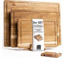 Deco haus Koka sagriešanas dēlis, 3 gabalu komplekts, izgatavots no izturīgas akācijas [2 cm biezums] - sagriešanas dēlīši ar sulas gropi - koka virtuves dēlīši 40 x 30, 33 x 24, 26 x 18 cm Koka dēlīši - Koka griešanas dēļi