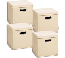 Storanda 4 glabāšanas kastu komplekts ar vāku, 28 x 28 x 28 cm, ar platiem rokturiem abās pusēs, stabilas un salokāmas, plauktu kastes kubu plauktam, dabīgas krāsas