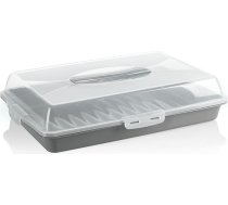 com-four® Tortes konteiners, kūkas un pārtikas produktu transportēšanas kaste, uzglabāšanas konteiners ar vāku un rokturi pārnēsāšanai, servēšanas paplāte, pelēks (iepakojums 01, dizains 2, pelēks)