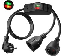 DONTYEA Aizsargkontaktu pagarinātājs ar slēdzi, āra kontaktligzda ar dubulto kontaktdakšu, divvirzienu, 3 x 1,5 mm² vara, 250 V/16 A, ūdensizturīgs IP44, āra apstākļiem, mājai, birojam, dārzam, 2 m, melns