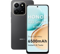 HONOR 400 Smart 4G viedtālrunis Dual SIM NFC Android 15, 8+256GB, 108MP + 2MP Con Pulsante AI Telefono, 6500mAh divu bateriju akumulators, 6,77 Pollici 120 Hz Comfort displejs, 5 ciparu SGS un IP65, samtaini melns