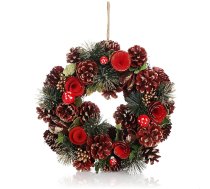 com-four® Ziemassvētku durvju vainags, Adventes vainags ar sarkaniem ziediem un krupjiņiem, dekoratīvs un galda vainags rudenim un Ziemassvētkiem, ar mīlestību roku darbs (Adventes vainags ar sarkaniem ziediem, L)