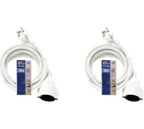 REV 0016030114 Pagarinātājs ar leņķveida kontaktdakšu, 3 m, 3680 W, balts (2 gabali)