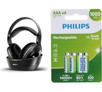 Philips bezvadu TV austiņas austiņām pāri ausīm SHD8850/12 Bezvadu HiFi austiņas ar izcilu skaņu un Philips R03B4RTU10/10 baterijas un lampas 42 x 10,5 x 44,5 mm, 4 komplektā