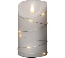 Konstsmide 1834-190 LED īsta vaska svece, balta, ar 3D liesmu un sudraba stiepli, ar 4 stundu un 8 stundu taimeri, 1 silti balta diode / 13 LED pilieni, darbojas ar akumulatoru, iekštelpās