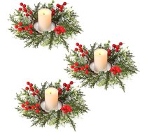 Ziemassvētku sveču gredzeni Ziemassvētku tējas gaismas turētājs Votive sveču turētājs galda dekorēšanai, mākslīgo sarkano ogu vainags Sniega priedes adatas Sveču gredzens Kāzu centrālais elements Priekšdurvju galds