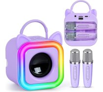 Mini karaoke mašīna bērniem ar 2 bezvadu mikrofoniem - rotaļlieta dāvana zēniem meitenēm no 4, 5, 6, 7, 8, 9, 10, 11, 12 gadiem - Ziemassvētku, dzimšanas dienas, ballīšu dziedāšanas dāvana (violeta)