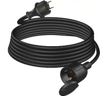 Āra pagarinātājs, 3 m, gumijas strāvas kabeļa pagarinātājs ar Schuko kontaktdakšu izmantošanai ārpus telpām, IP44, kabeļa pagarinātājs H05RR-F 3G 1,5 mm² ar aizsargvāciņu, elektrības kabelis ārā, 3500 W, melns
