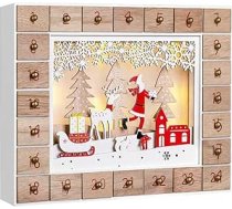 Spielwerk® Adventes kalendārs, ko aizpildīt pašam Ilgtspējīgs LED Warm White 24 durvju Ziemassvētku kalendārs DIY Koka bērni Vairākkārt lietojamas sētas