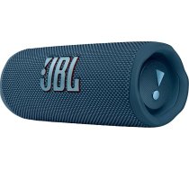 JBL Flip 6 Bluetooth kaste zilā krāsā: Ūdensizturīgs, pārnēsājams skaļrunis ar divvirzienu skaļruņu sistēmu jaudīgai skaņai, līdz pat 12 stundām bezvadu mūzikas atskaņošanas.