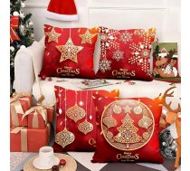 Aoihrraan 60 x 60 cm Komplekts no 4 Merry Christmas Dekoratīvie spilvenu pārvalki Zelta Ziemassvētku eglīte Zvaigzne Sniegpārsliņas Īss plīša kvadrātveida spilvena pārvalks Laimīgu Jauno gadu ballīte Dzīvojamā istaba Dīvāns Gulta Sarkans
