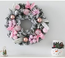 Ziemassvētku durvju vainagi Rozā 30 cm durvju vainags Ziemassvētku ārdurvju vainags ar Ziemassvētku rotājumiem priekšdurvīm, kamīnam un sienu rotājumiem Durvju vainags Ziema (rozā, 30 cm)