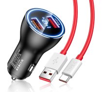 Cigarešu aizdedzinātāja USB lādētājs 80 W Supervooc Charge priekš OnePlus Nord 5 CE5 5G CE4 Lite Nord CE3 2T, USB ātrās uzlādes auto lādētājs ar 1 m USB C kabeļa auto lādētāju OnePlus 13R 13T 13s 10 Pro