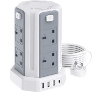 Torņa pagarinātājs ar USB ligzdām 2M, (13A 3250W), 4 USB pieslēgvietas un 8 veidu pagarinājuma tornis, aizsardzība pret pārspriegumu, pagarinātājs ar 4 neatkarīgiem vadības slēdžiem, pagarinājuma kabelis mājai, birojam, virtuvei