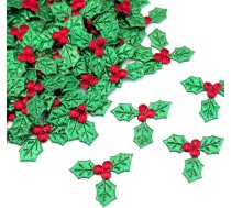 Mini trīs lapu Holly ogas Ziemassvētku simulācijas Holly ogas Mākslīgās Holly lapas Ziemassvētku vainagam Kartiņas Dāvanu birkas Galda rotājumi (3,5 cm)