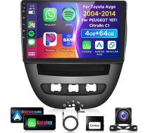 4G un 64G 10,1 collu autoradio Toyota Aygo/Peugeot 107/Citroen C1 2004-2014 ar Carplay Android bezvadu, 1280 x 720, skārienjūtīgais Bluetooth HiFi/RDS/FM radio, WiFi navigācija/AHD atpakaļgaitas kamera