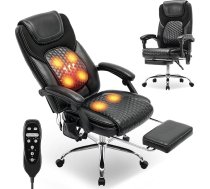 COLAMY Ergonomisks ādas vadītāju krēsls ar 6 punktu masāžu un 3 līmeņu apsildes funkciju, regulējamu augstumu, regulējamu atzveltni, pagarināmu kāju balstu - birojam un mājas birojam, melns