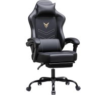 GTPLAYER spēļu krēsls, ergonomisks spēļu krēsls ar kāju balstu, biroja krēsls ar regulējamu augstumu, galvas un jostas spilvenu, grozāms krēsls no mākslīgās ādas, melns