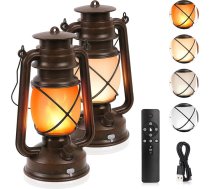 KINGLEAD LED Vintage laternas, 4 gaismas režīmi, āra laternas, ūdensizturīgas LED ar liesmas efektu, USB uzlādējamas, piemērotas dārzam, Ziemassvētkiem, Jaunajam gadam, 2 gab. iepakojumā
