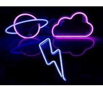 VIOPVERY neona zīmes, LED neona gaismas zīmes sienas dekorēšanai, LED Cloud Lightning Planet neona gaismas guļamistabai, ballītei, dzimšanas dienai, Ziemassvētkiem, kāzām, kāzām, bāriem, 3 gab. iepakojums