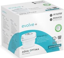 Aqua Optima Evolve+ ūdens filtra kārtridži 12 iepakojumā (12 mēnešu piegāde), saderīgi ar Brita Maxtra+ un PerfectFit*, 5 pakāpju filtrēšanas sistēma samazina hlora, kaļķakmens un citu piemaisījumu daudzumu.