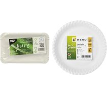 PAPSTAR papīra šķīvji/ vienreizlietojamie šķīvji, balti, kvadrātveida, "Pure" (250 gab.), izgatavoti no 100% svaigas šķiedras kartona, 11 x 17,5 cm, droši pārtikai, kompostējami un HEKU 30409: 100 papīra šķīvji, balti, apaļi