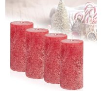 Candelo 4 Ambiente Rustic Pillar Candles komplekts Sarkana Liela rustikāla svece 12 cm Ilgs degšanas laiks Aptuveni 54 stundas Ziemassvētku sveces Adventes vainags Bez aromāta