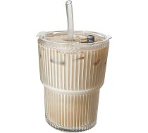 TINMIX Mazas stikla krūzes ar vāciņiem un salmiņiem, Mason burkas, zemas glāzes, ribota stikla trauki, ledus kafijas krūze, glāze alus, kokteiļu, 13 unces, 2 iepakojumi