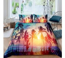 Homewish Palmu koka sega, Atoll ezera gultasveļas komplekts, Miami Florida, saulrieta gultasveļa bērniem, zēniem, meitenēm, pusaudžiem, pusaudžiem, Atlantijas okeānam, dabiska aina ar 1 spilvendrānu, 135 x 200 cm, zelta, zila,