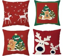 4 Ziemassvētku dekorēšanas spilvenu pārvalki, ērts kokvilnas lina Ziemassvētku dīvāna dekoratīvais spilvens, Elk Gingerbread Man Christmas Tree Pattern Dekoratīvie spilvenu pārvalki, Ziemassvētku spilvens, Ziemassvētku spilvens