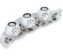 Relaxdays tējas lampu turētāju komplekts, 3 apaļi sveču turētāji, tējas lampas, paplātes lapu formā, dekoratīvie akmentiņi, galda dekori, pelēks/balts